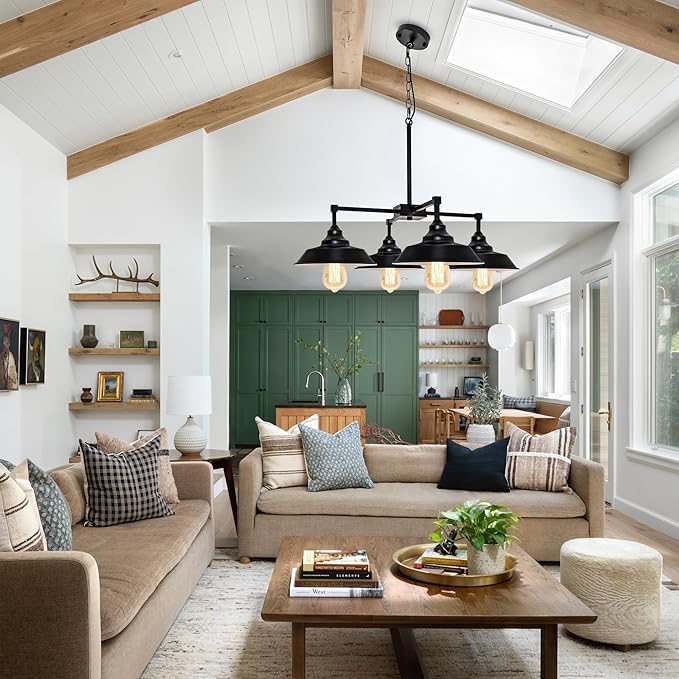 Kitchen Island Light Black Pendant Lighting Fixture 4 Lights, Modern Farmhouse Chandelier Industrial Metal Ceiling Hanging Lamp for Dining Room Hallway Pool Table