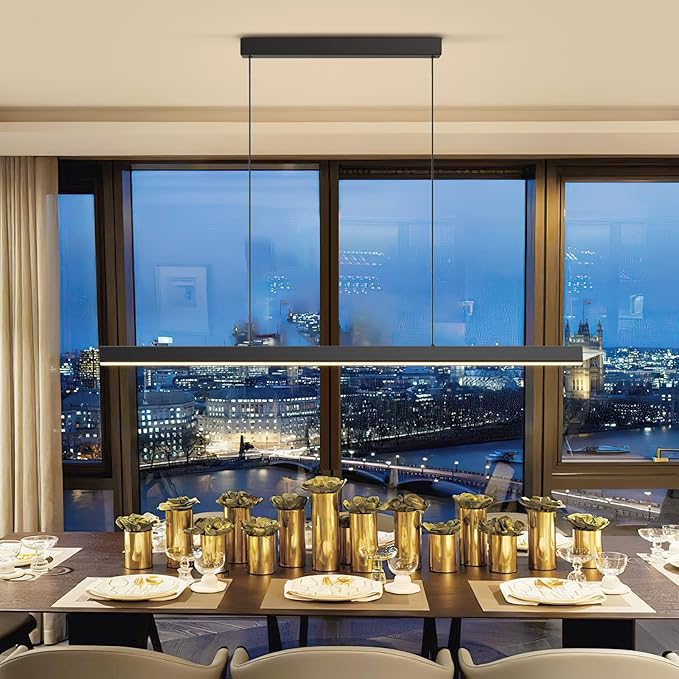 Modern Island Lights, 57in LED Pendant Light Dimmable with Remote Control 3000k-6000K Adjustable Color Temperature, Aluminum Chandelier Lamp Fixture for Kitchen, Dining Room, Billiard Room