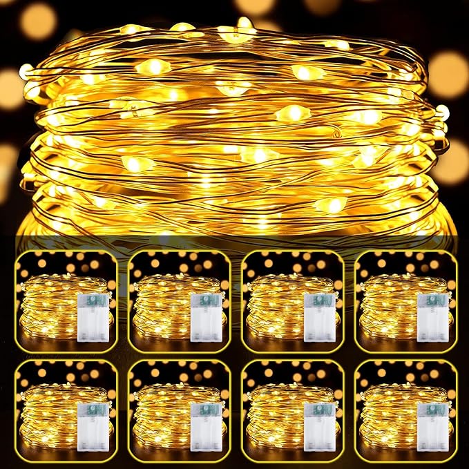 8 Pack LED Fairy Lights Battery Operated 20FT 60 LEDs Silver Wire String Lights Twinkle Lights Starry Fairy Lights for Bedroom Christmas Wedding Party Indoor Outdoor Decorations, Warm White