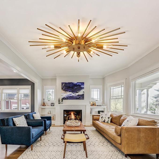 ZGLAOJT Semi Flush Mount 8 Light Ceiling Light Modern Metal Ceiling Lighting Gold Light Fixture Chandelier for Farmhouse Kitchen Dining Room Bedroom Hallway Living Room.