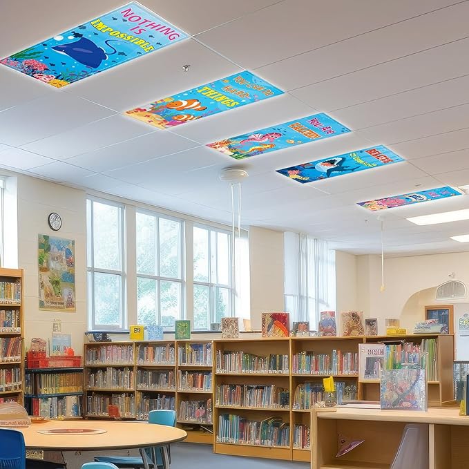 6 Pcs Fluorescent Light Covers with 60 Magnets Decorative for Classroom Ceiling Lights 4 x 2 Feet Magnetic Light Cover Filter Easy Install for Office Hospital Home Ceiling Supplies (Positive Ocean)