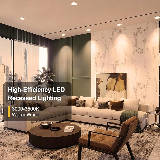 YGS-Tech 3 Inch LED Recessed Lighting, 60° Tilt Adjustable Directional Downlight, 5W Dimmable 3000K Warm White Recessed Light, 120V Ceiling Light with LED Driver (4 Pack)