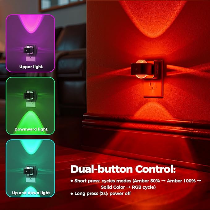Briignite Night Light Projector, RGB Color Changing Night Light for Kids, 180° Rotating Night Lights Plug into Wall, Dusk to Dawn Sensor, RGB Ambient Lighting for Gaming Room Bathroom Gifts