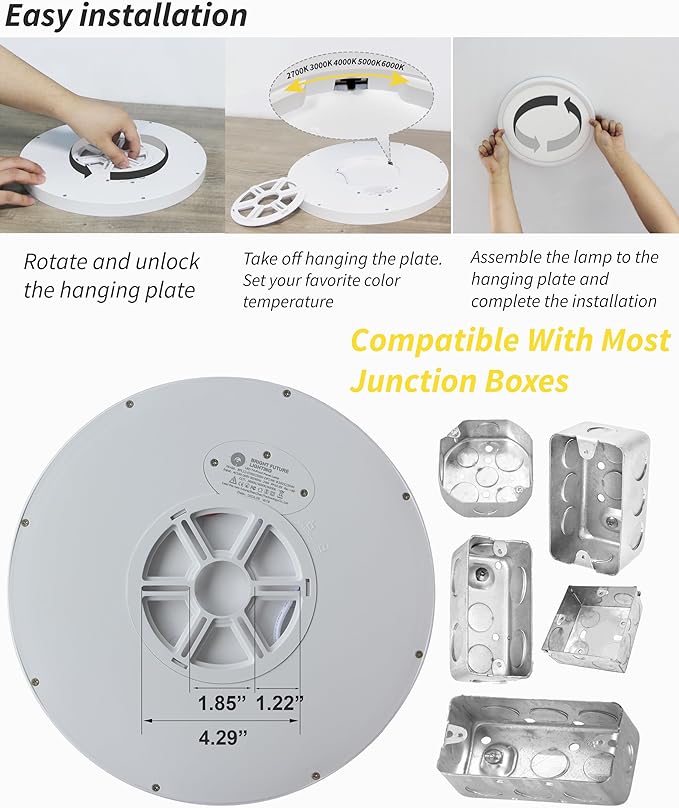 4Pack 12 Inch Dimmable LED Flush Mount Ceiling Light Panel,24W 2520LM,3000K-6000K Adjustable Color,Ultra Thin Round White Ceiling Light Fixture for Hallway Kitchen Bedroom Home Office