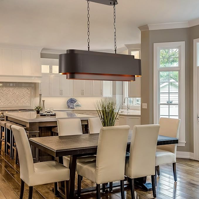 40" Modern Farmhouse Linear Chandelier, Dining Room Light Fixture Over Table Kitchen Island Lighting Metal Rustic Industrial Pendant Light Oil-Bronze