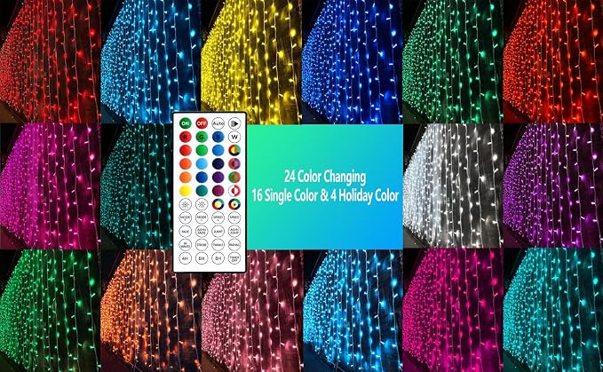 Solhice Curtain Lights Outdoor 20ft x10ft Color Changing, 480 LED Plug in Hanging String Lights Indoor Outside, Twinkle Light Backdrop for Wedding Garden Decor (Not Connectable)