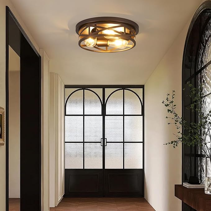13 inch Flush Mount Ceiling Light Fixtures,3-Light Modern Hallway Light Fixtures Ceiling, Brown Lights Fixture Ceiling Mount for Farmhouse,Kitchen, Bedroom 1 Pack