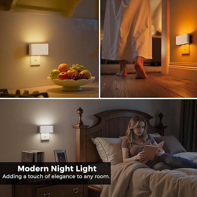 L LOHAS LED Night Light, 2 Pack Modern LED Night Lights Plug into Wall with Dusk to Dawn Sensor, 0-100LM 2000K/3000K/5000K Dimmable Nightlight for Hallway Bedroom Stairway