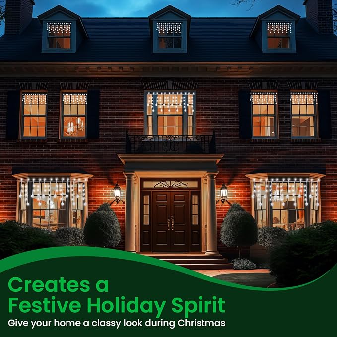 LED Twinkle Window Icicle Snowflake Lights - 3 Feet - 8 of 50 Lights Twinkle - 50 LED Cool White Bulbs - Indoor Outdoor - Random Shimmering Twinkle Christmas Icicle Snowflake Lights