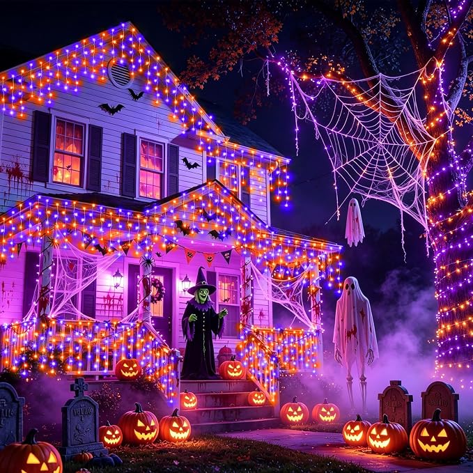 XURISEN 66ft Christmas Lights Decorations Outdoor, 640 LED 8 Modes Curtain Fairy Lights with 120 Drops,Plug in Waterproof Timer Memory Function for Christmas Holiday Wedding Party Decor(P+O)