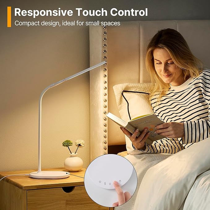 LED Desk Lamp for Home Office, Ultra-Wide Double Head Desk Light with 90° Flexible Gooseneck, Eye-Caring Low Blue Light, 5 Color Modes (2700K-6500K) & 5 Brightness Levels, Touch Control