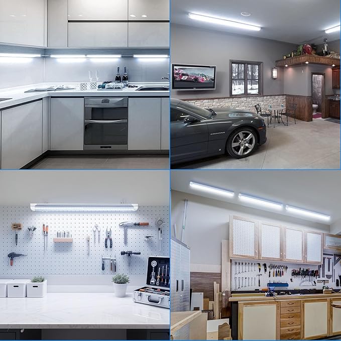 CNSUNWAY LED Shop Light 2FT, 24W 3600LM 6500K Super Bright, T8 Integrated LED Light Fixture, D-Shape, Linkable Utility Shop Lights for Cabinet, Garage, Workbench, Basement, 2 Pack