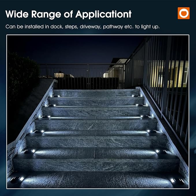 addlon Solar Dock Lights Marine 24 Pack, 2CCT Outdoor Driveway Marker Deck Lights, IP67 Waterproof, Solar Powered Deck Light for Pathway Warning Step Sidewalk Patio, Blue Light & Cool White, FCC