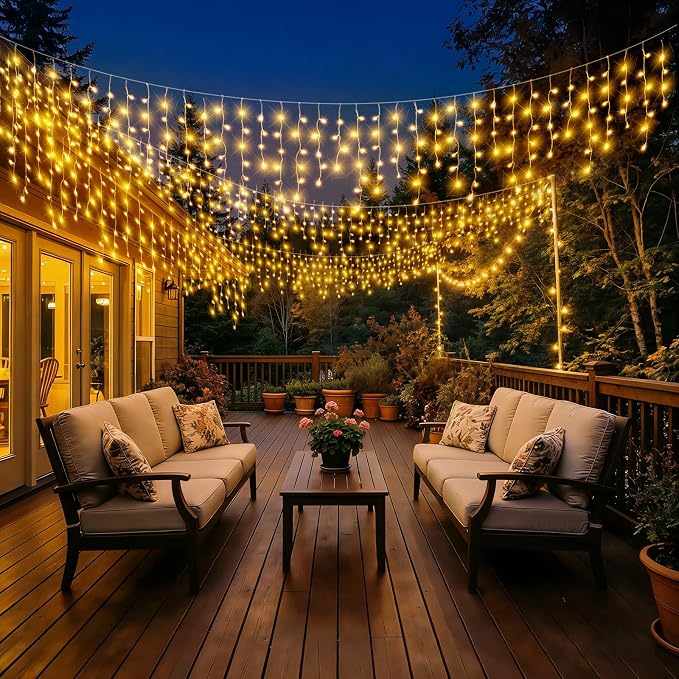 Icicle Christmas Lights Outdoor - 98FT 1216 LED Icicle Lights for Outside with 8 Modes Timer, 228 Drops Waterproof Hanging String Lights Indoor for House Wedding Holiday Decorations, Warm White