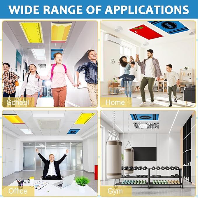 QOUBAI 8PCS Fluorescent Light Covers, 4x2 Feet Magnetic Light Cover Fluorescent Lights Shade Panel Positive Inspirational Ceiling Lights Filters for Office Classroom Home Drop Ceiling Notebook
