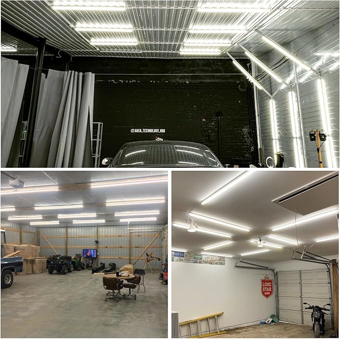 SHOPLED LED Shop Light 8FT, 100W 5000K Daylight White, 15000LM Clear Cover, V Shape, T8 LED Tube Light Fixture, High Output, 8 Foot for Garage, Workshop, 4 Pack