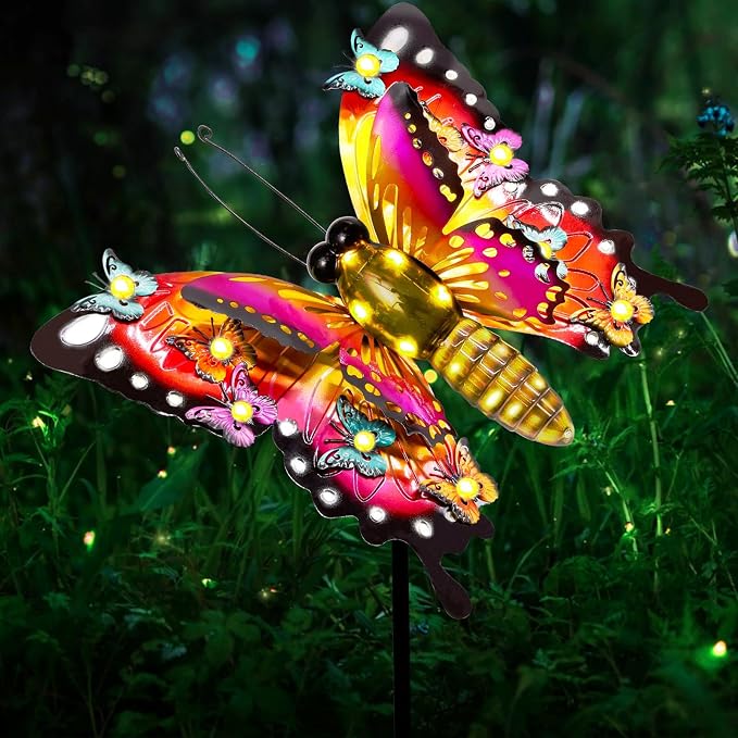 Solar Garden Lights, Outdoor Butterfly Garden Decor Large 41" Metal Decorative Lights, Waterproof Butterfly Decoration for Outside Patio Yard Porch Birthday Gardening Gifts for Mom Women Mother's Day