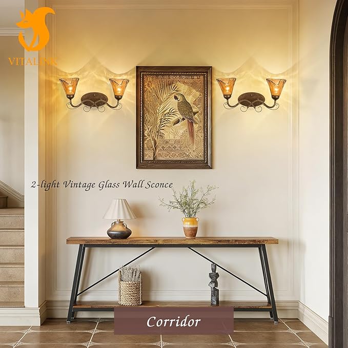 VitaLink Antique Wall Sconces, 2-Light Vanity Light 19.7" Vintage Wall Lamp Hardwired Wall Lighting Fixtures for Bathroom Living Room Bedroom Hallway