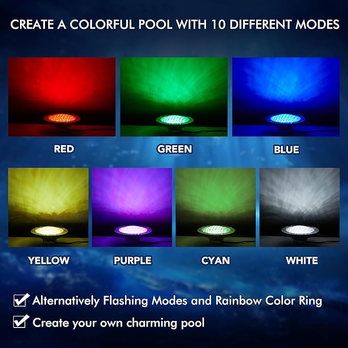 PN01DC LED Inground Pool Lighting System RGBW Color Change 10 Inch 50W, Remote/App Control, 120V AC, 100 Feet Cord