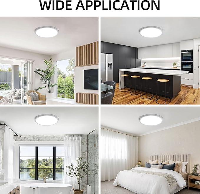 hykolity 2 Pack 12 Inch Selectable CCT LED Round Flat Panel Light, 24W 3000K/4000K/5000K, Edge-Lit Flush Mount Ceiling Light Fixture for Kitchen, Bedroom, Laundry and Closet Room,White