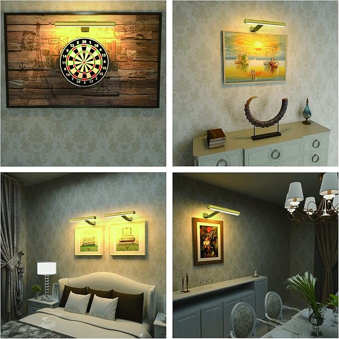 TINTINDOC Picture Light Rechargeable Wireless Painting Lights with Remote Control, Battery Operated Art Display Lamp Full Metal Dartboard Light,300LM Dimmable Accent Light for Picture Portrait on Wall