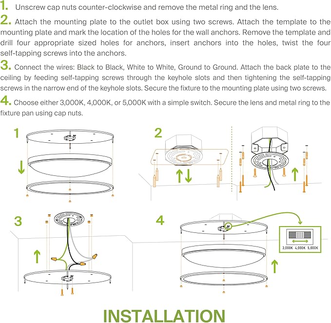 ASD LED 32" Oval Flush Mount Lighting, Close to Ceiling Light Fixture | 3CCT, Dimmable, Energy Star, ETL Listed | 45W 3750LM 3000-5000K 100-277V | Low Profile Double Ring Lamp | Black, 2 Pack