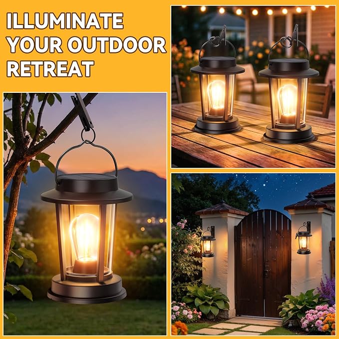 Solar Lanterns Outdoor Waterproof 2 Pack , Upgraded Solar Lights Outdoor, Bright Solar Powered Lanterns Decorative, Hanging Solar Lantern for Patio Garden Yard Path Porch Tree Decor