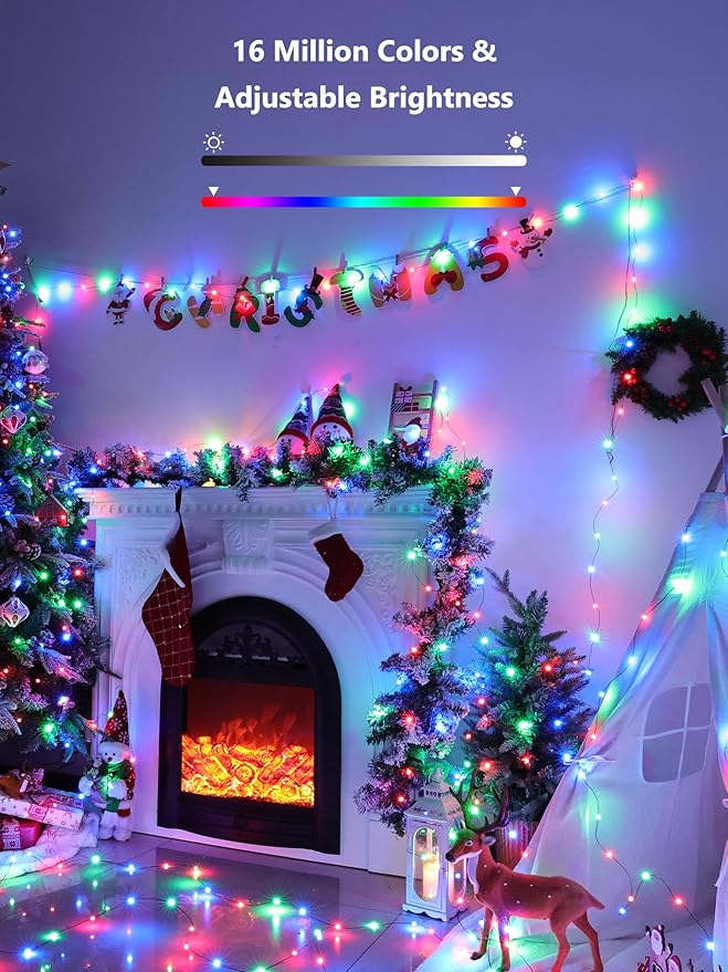 BrizLabs Smart July 4th Fairy Lights, 33ft 100 LED Red White Blue Fairy Lights Work with Alexa & Google Home, Color Changing Xmas Light Dimmable Twinkle Lighting Green Wire for Xmas Halloween Party