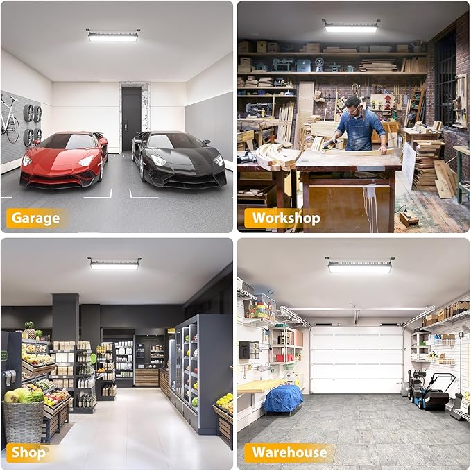 Onforu 1Pack LED Shop Lights,100W 14000lm Plug in Ultra Bright LED Work Lights,6500K Daylight White Garage Light,IP66 Waterproof Lighting for Garage Warehouses Workshop