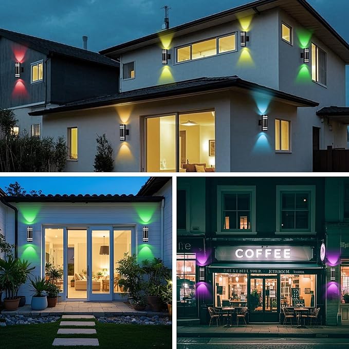 RGB Up and Down Lights Outdoor Wall Lights 1 Pack, Smart Color Changing Outdoor Wall Sconce WiFi Voice & App Control,Aluminum Waterproof Exterior Lights for Porch Compatible with Alexa