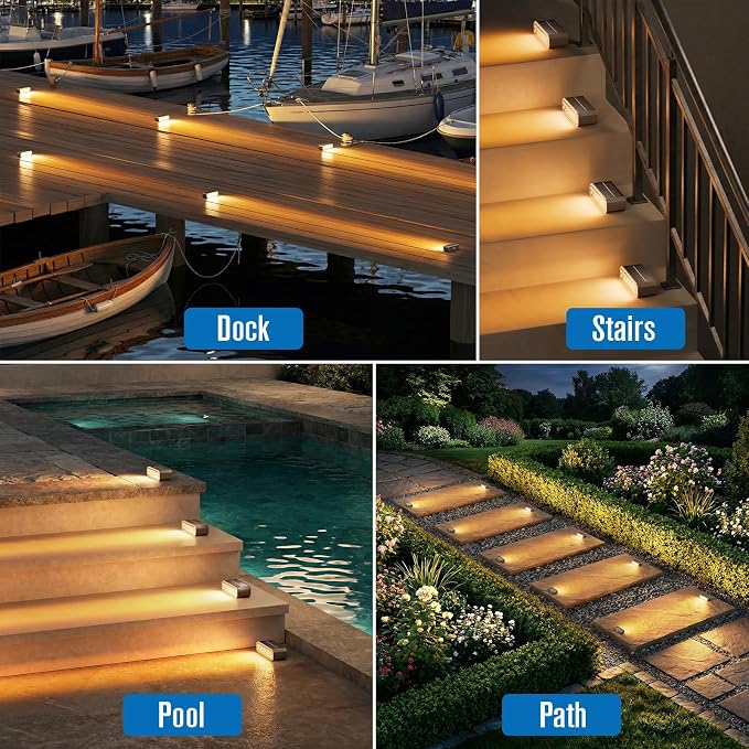 NIORSUN Solar Step Lights, 12 Pack Outdoor Horizontal Lights for Steps, Deck, Stairs, Dock & Pathway - Bright 3000K Warm White, Auto On/Off, IP67 Waterproof