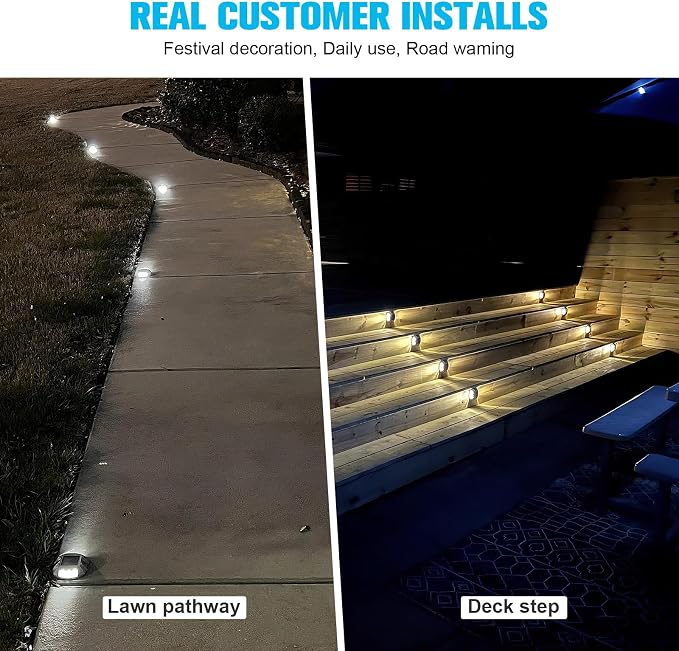 VOLISUN Solar Deck Lights Driveway Dock Lights, 20-Pack Led IP68 Waterproof Outdoor Warning Step Lights for Driveway Sidewalk Garden Pathway Yard(White, Auto On/Off