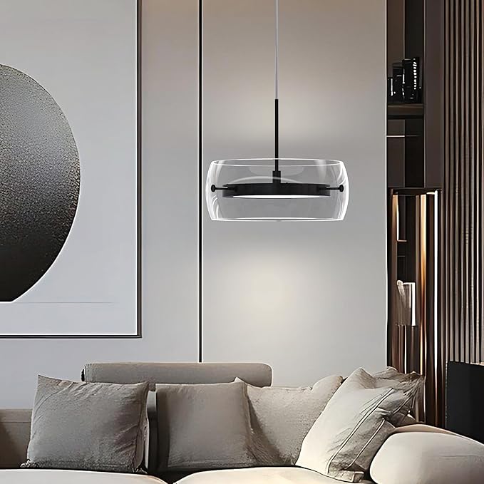 Pendant Lights Kitchen Island Dual-Sided LED Lighting, Adjustable Hanging Length, Glass Shade, Dimmable, Modern Ceiling Light Fixture for Dining Room, Bar, Living Room, Matte Black