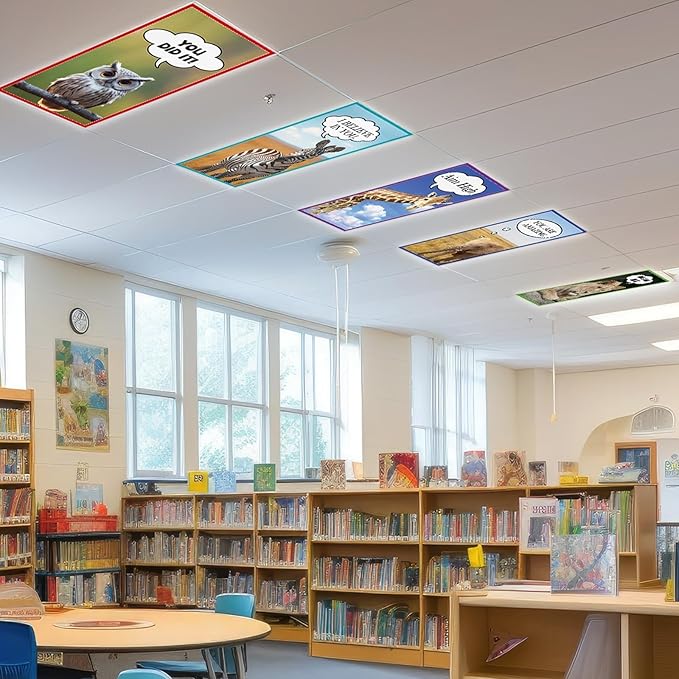 Wiooffen 6 Pcs Fluorescent Light Covers with 60 Magnets Decorative for Classroom Ceiling Lights 4 x 2 Feet Magnetic Light Cover Filter Easy Install for Office Hospital Home Ceiling Supplies (Animal)