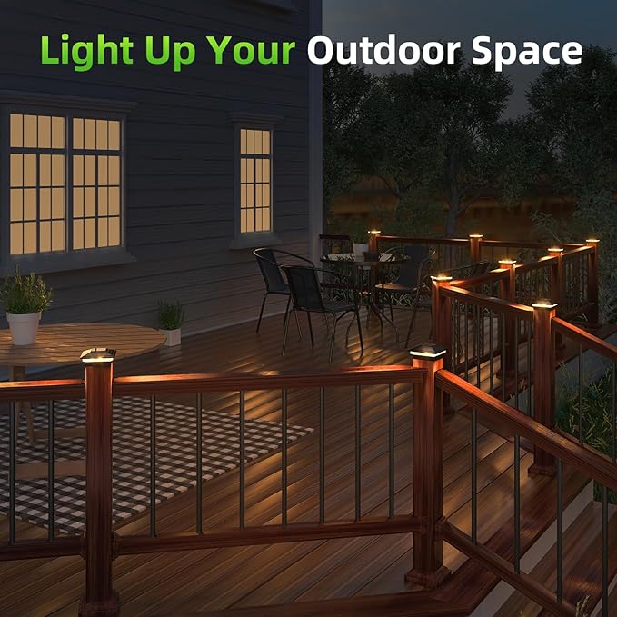 Solar Post Cap Lights Outdoor 16pack, Waterproof Fence Post Lights for 4x4 5x5 6x6 Wood/Vinyl Posts, Black Solar Deck Post Lights with 2 Color Modes Decorate Garden Patio Porch Backyard