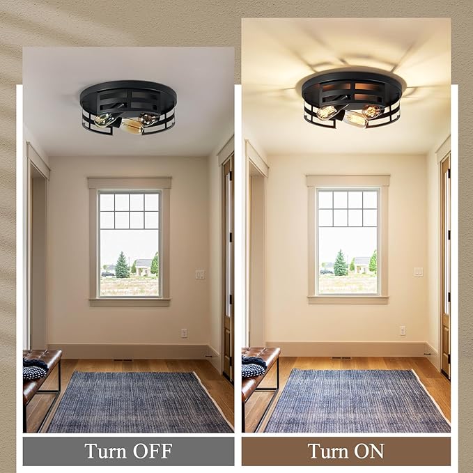 13 inch 3-Light Black Flush Mount Ceiling Light Fixture,Light Fixtures Ceiling Mount for Hallway,Hall,Kitchen,Farmhouse (2 Pack)