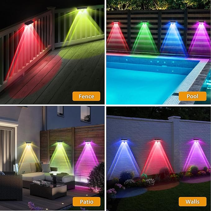 Solar Fence Lights Outdoor - 16 Pack RGB Fence Lights Solar Powered, 7 Color Modes & Warm White, IP67 Waterproof Dusk to Dawn Solar Powered Lights 12+ Hours for Fence/Backyard/Wall/Step/Patio/Deck