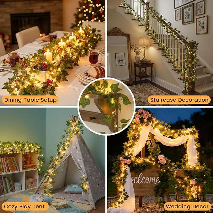 DomeStar 40Ft 120 LED Fairy Lights with Vines, Vines with Light for Bedroom, Curtain String Lights with Remote for Dorm, Wedding, Party, Wall, Indoor, Outdoor Holiday Home Decor