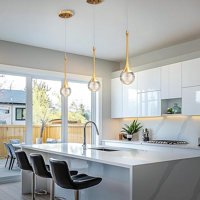 1-Pendant Lights Kitchen Island,Crystal Gold Globe LED Chandelier, Modern Dimmable Adjustable Height Hanging Light Fixture,Sloped Ceiling,Bedroom,Dining Room