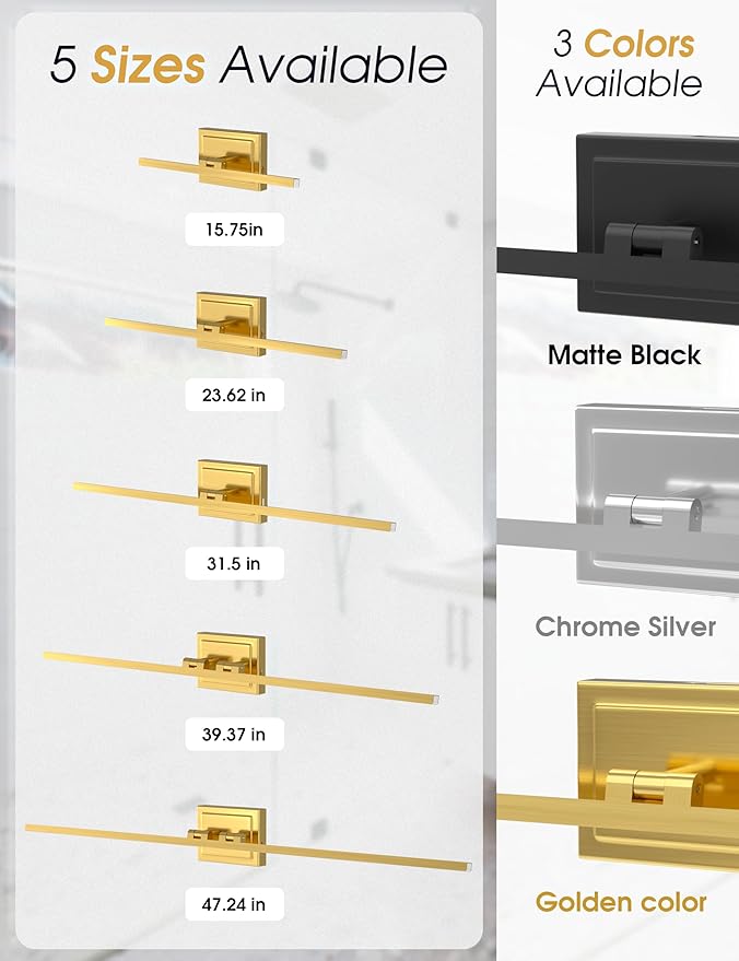 VOLISUN Bathroom Vanity Light 15.7 inch, 12W Dimmable 5CCT Led Bathroom Light Fixture Over Mirror, Gold Bar Vanity Light for Bathrooms-ETL Certificated