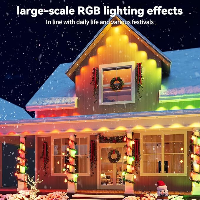 BEFAMALI 104FT Permanent Outdoor Lights, RGB Smart Outdoor Lights for House, IP67 Waterproof Outside Light, APP & Remote & Voice Control, 76 Scene Modes Music Sync for Backyard & Party Decor