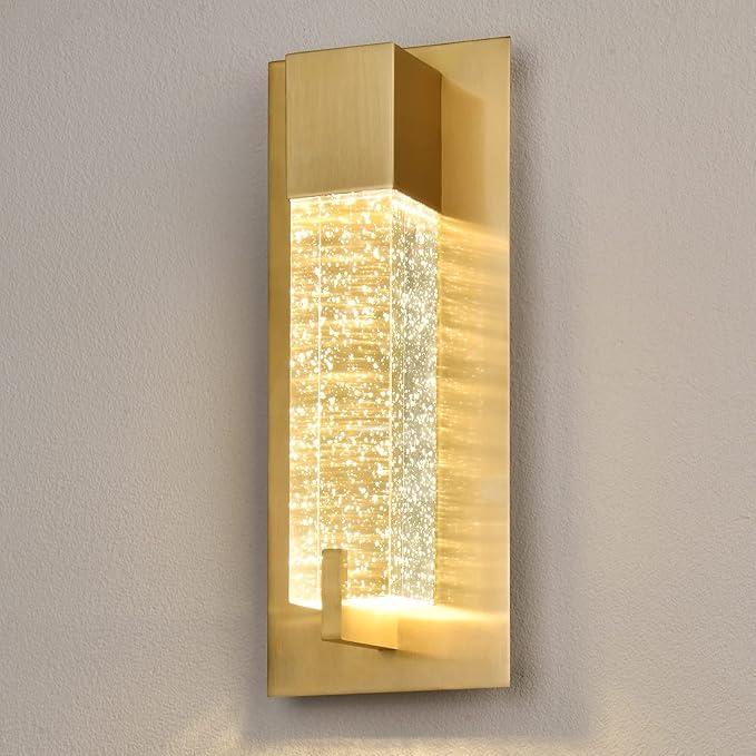 WOSHITU LED Wall Sconce Light: 11 Inch Gold Modern Sconces Wall Lighting 3000K Dimmable Crystal Wall Lamps Indoor Bathroom Sconce Wall Mount Light Fixtures for Living Room/Bedroom/Hallway