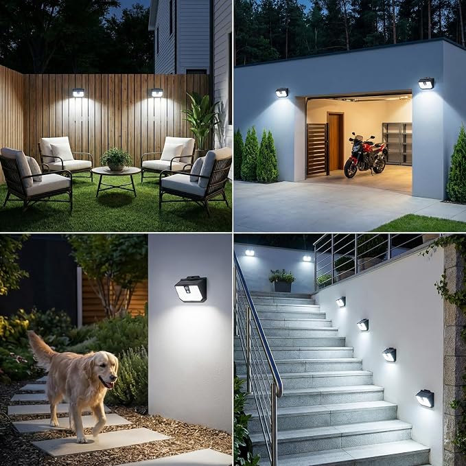 Brightever Solar Lights Outdoor Motion Sensor, 6 Packs Super Bright Solar Fence Lights with 3 Lighting Modes, Solar Powered Security Wall Lights Waterproof for Outside, Yard, Pathway, Garden, Deck