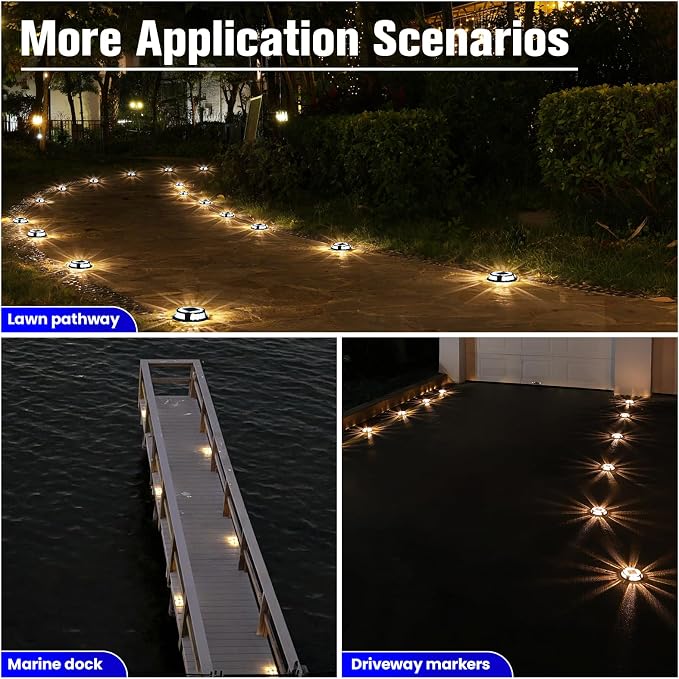 VOLISUN Solar Driveway Deck Lights Dock Marine Lights,4 Pack Solar Ground Light 2 Colors in 1 led Waterproof,Driveway Marker Light for Pathway Warning Step (White/Blue),Auto On/Off