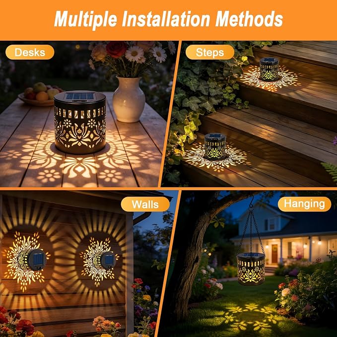 4 Pack Solar Fence Lights, Metal Solar Powered Outdoor Wall Lights with Flower Pattern,Waterproof Deck Step Lights for Garden Patio Backyard Decor, Unique Gardening Gifts for Women Mom Grandma