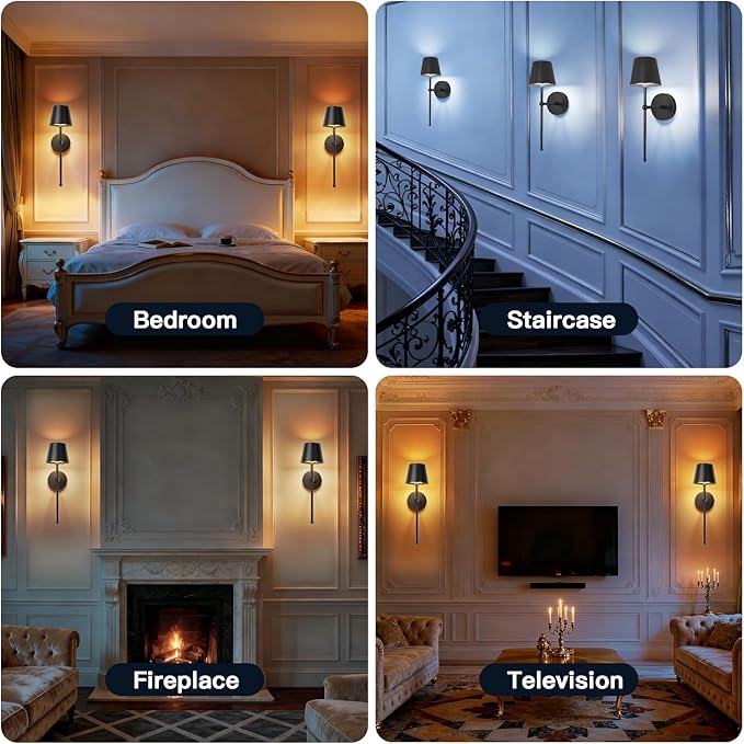 TaoFiaCo Battery Operated Wall Sconces Set of 2, Wireless Wall Sconce with Remote Dimmable Timer, Rechargeable 5200mAh, Cordless Wall Light for Bedroom Living Room, Hallway, Light Decor