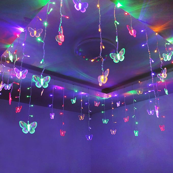 Butterfly Curtain Lights, 4.9ft 48 LED USB Window Fairy Lights 10 Butterflies 8 Modes Firefly Twinkle String Lights for Room Bedroom Wall Ceiling Party Wedding Christmas (Colorful)
