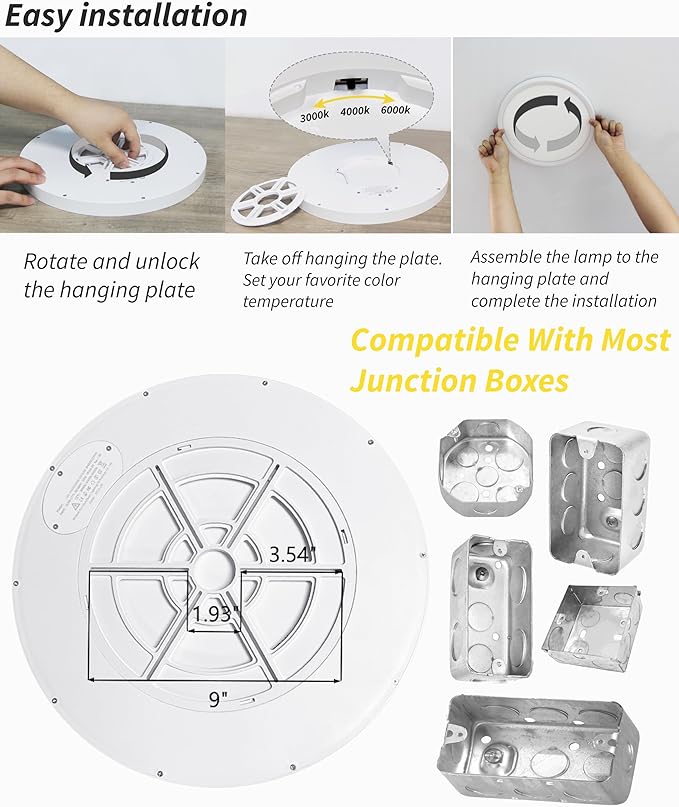 6Pack 16 Inch Led Flush Mount Ceiling Light Panel, 32W,3480LM, 3000K/4000K/6000K CCT Selectable,Ultra Thin Round White Ceiling Light Fixture for Hallway Kitchen Bedroom Home Office Bathroom