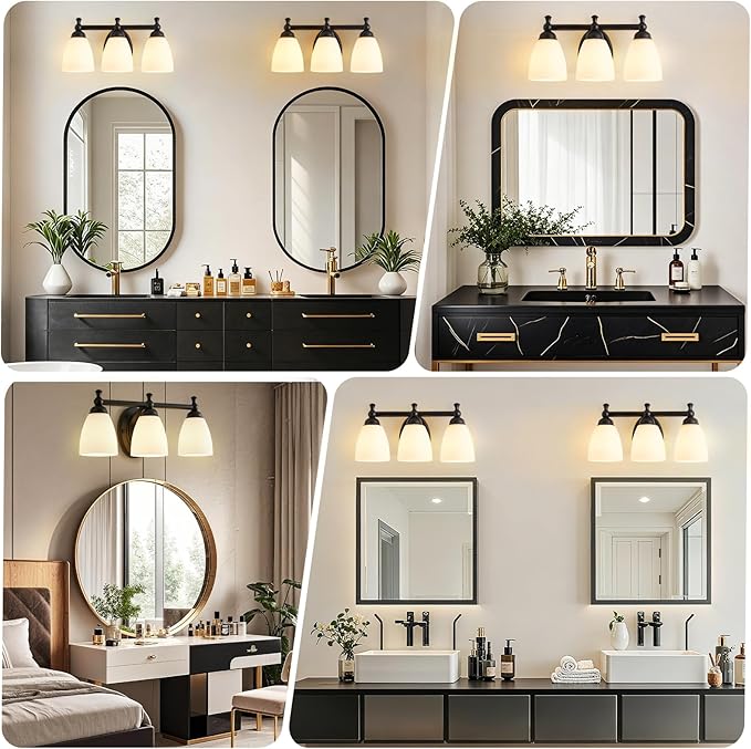 EJIAXIN Vanity Lights for Bathroom, 3-Light Modern Vanity Light Over Mirror Black Bathroom Light Fixture Bedroom Wall Sconces Lighting for Living Room Cabinet
