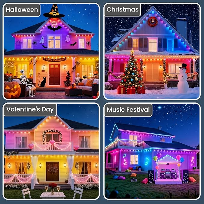 Permanent Outdoor Lights, 100ft Smart Eave Lights with 50 LED Lights, IP67 Waterproof Outdoor String Lights for Garden Decor,Deck,Christmas with App/Remote Control
